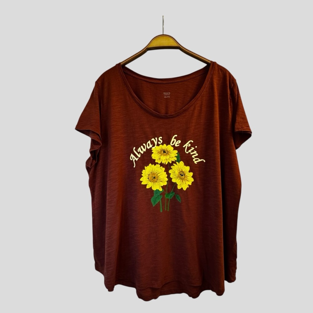 Ricki’s's Women’s Always Be Kind Sunflower Graphic Tee Brown Top Size XXL